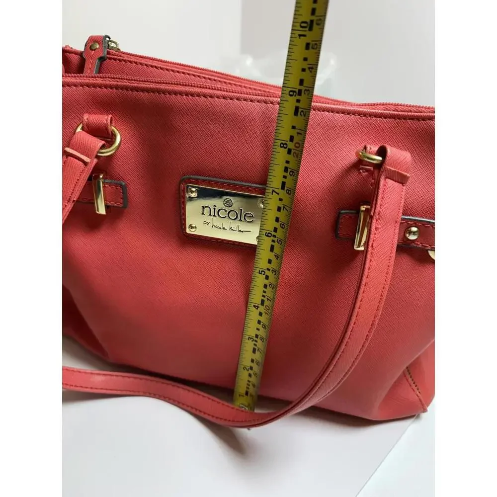 Nicole by Nicole Miller Orange/Coral Leather Shoulder Handbag with Gold Hardware - Picture 7 of 7